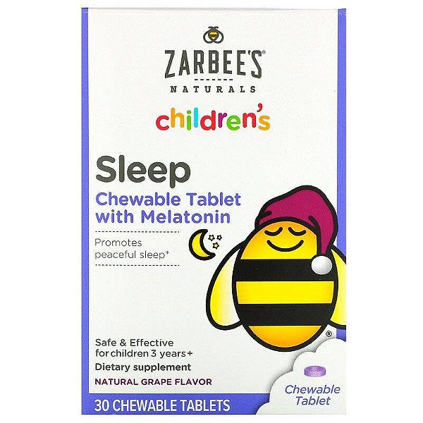 Melatonina Kids 1mg, 30 Comprimidos Mastigáveis Sabor Uva, Zarbee's