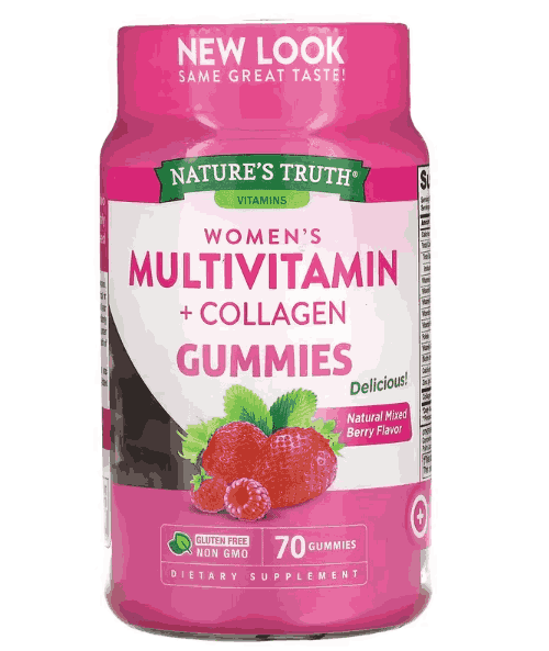Multivitamínico Feminino + Colágeno, 70 Gomas Sabor Frutas Vermelhas, Nature's Truth