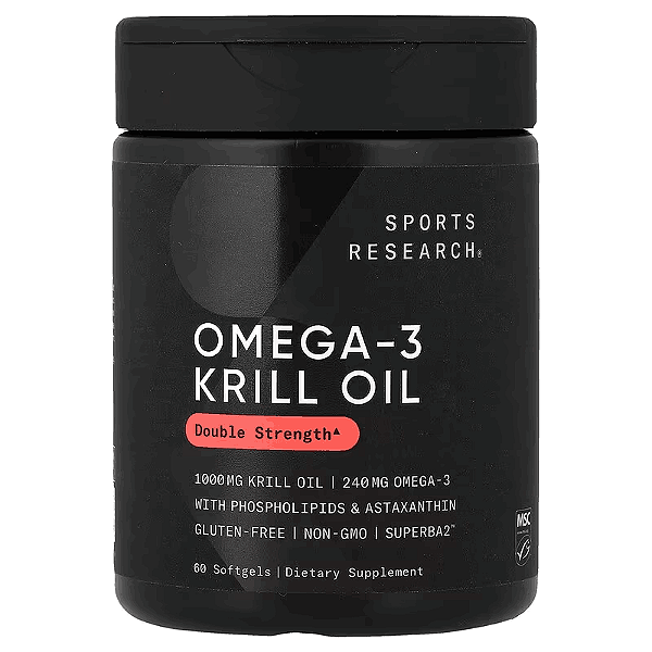 Óleo de Krill Ômega-3, Força Dupla, 1000mg, 60 Cápsulas, Sports Research