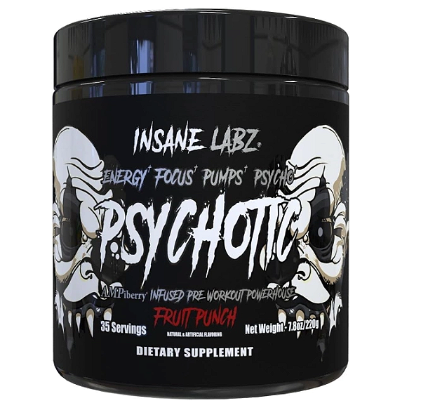 Pré Treino Psychotic Black, Sabor Fruit Punch, 220g, Insane Labz