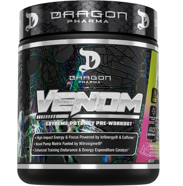 Pré Treino Venom, Sabor Melancia, 40 porções, Dragon Pharma