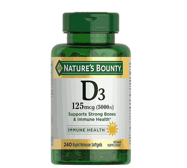 Vitamina D3 125mcg (5000UI), 240 Cápsulas de liberação rápida, Nature's Bounty