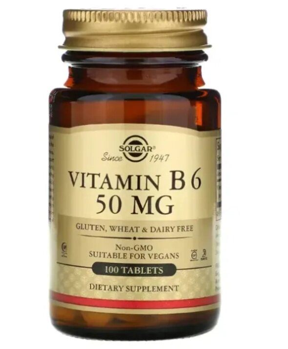 Vitamina B6, 50mg, 100 Comprimidos, Solgar