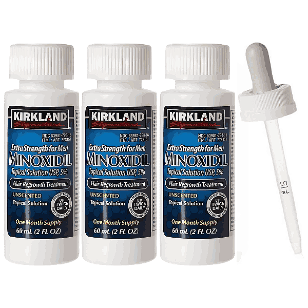 Minoxidil, Tratamento Capilar 3 Unidades + Dosador, (Barba e Cabelo), 60ml, Kirkland