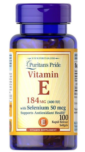 Vitamina E, 400IU, com selenium, 100 softgels, Puritans Pride