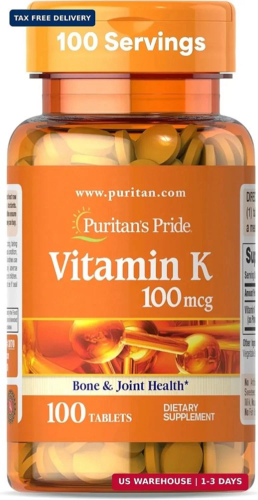 Vitamina K, 100mg, 100 comprimidos, Puritans Pride