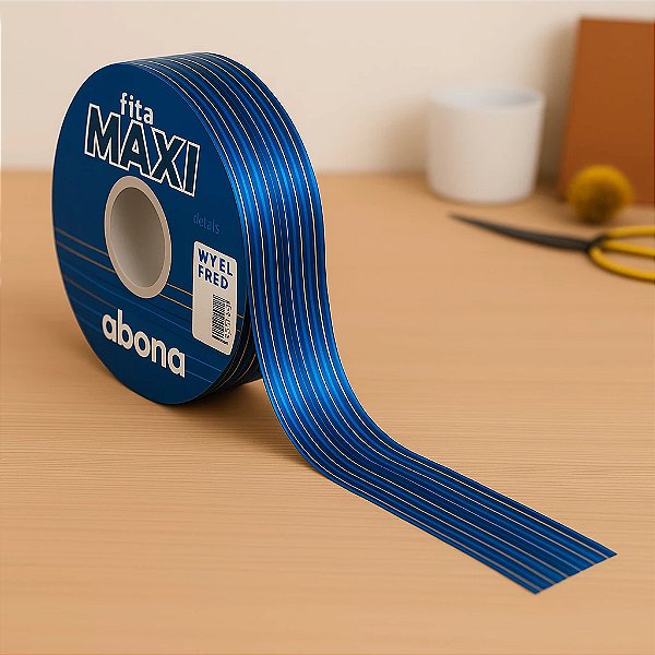 Fita Maxi Line Albano 32mmx 100metros Azul Ouro Laço Presente Decoração Natal Embalagem