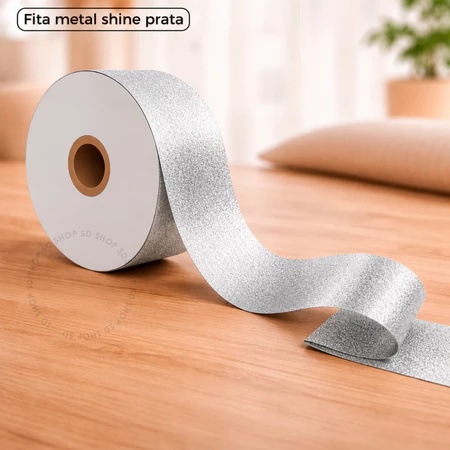 Fita Metal Shine Prata Gliter 32mmx50m Laço Bola Dourado Presente Decoração Embalagem Dia Dos Pais