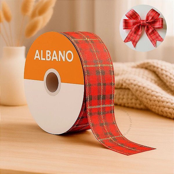 Fita Maxi Albano 3D Xadrez Verde Vermelho 32mmx 100metros Laço Presente Decoração Embalagem