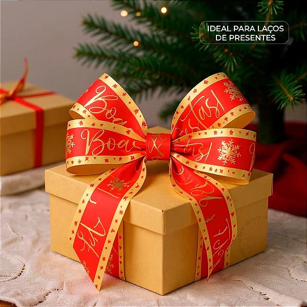 Fita Maxi Albano 3D Boas Festas Natal 32mmx 100metros Laço Presente Decoração Embalagem