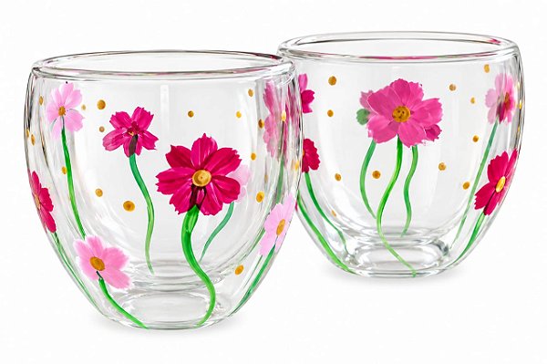 Copo de Vidro Pintado à Mão — Flores