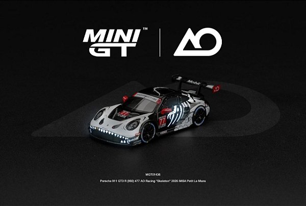 PRÉ VENDA - MINI GT - Porsche 911 GT3 #77 Rexy Skeleton Glow - 2026 Petit Lemans IMSA (1436)