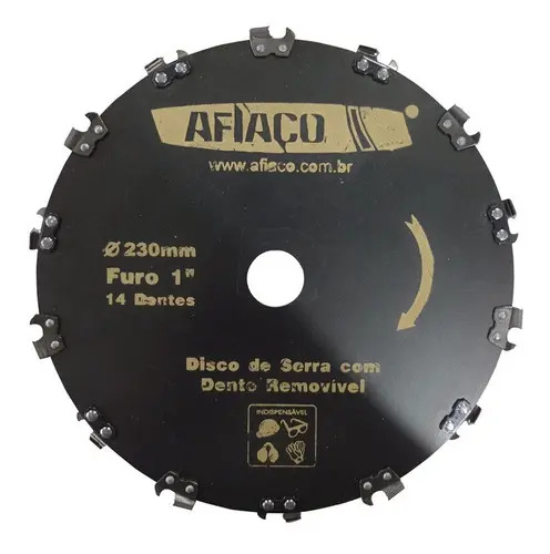 Disco De Serra Afiaço 230mm 14 Dentes removíveis Furo 1"  Roçadeira Aço