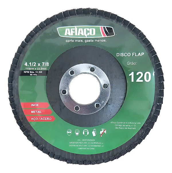 Kit 05 Discos Flap Afiaço Grão 120 4.1/2 Polegada 115x22.2mm Azul-aço