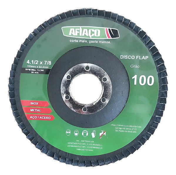 Kit 05 Discos Flap Afiaço Grão 100 4.1/2 Polegada 115x22.2mm Azul-aço