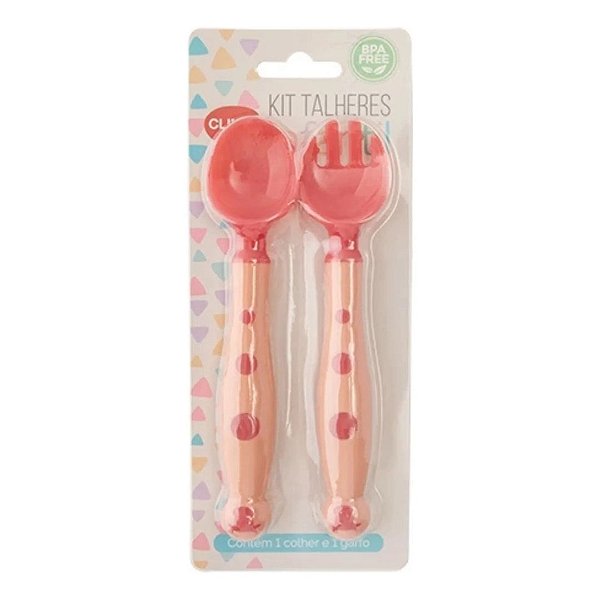 Kit 2 Talher Infantil Flexivel com Garfo e Colher de Silicone e Plastico Rosa