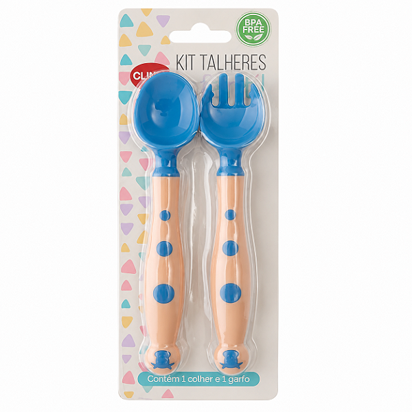 Kit 2 Talher Infantil Flexivel com Garfo e Colher de Silicone e Plastico Azul
