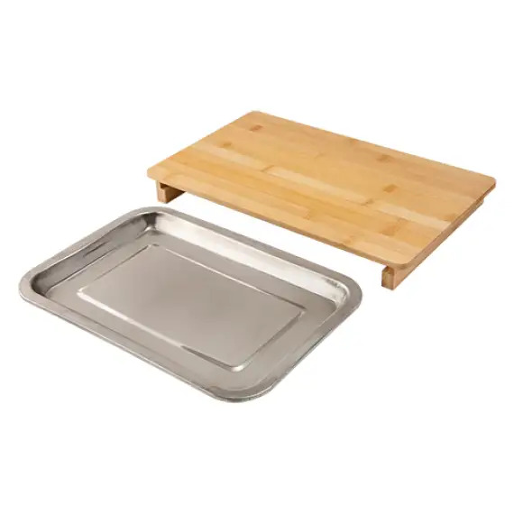 Tabua de Corte com Bandeja em Bambu e Aço Inox