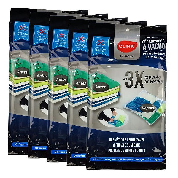 Kit 5 Saco à Vacuo com em Tamanho 40x60 com 3 Unidades