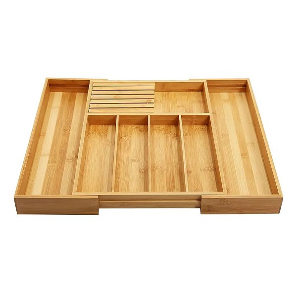 Organizador de Talheres Retrátil Em Bambu e MDF