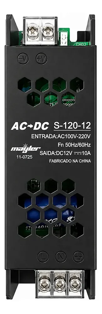FONTE CHAVEADA SLIM 12V 10A CAPA PRETA