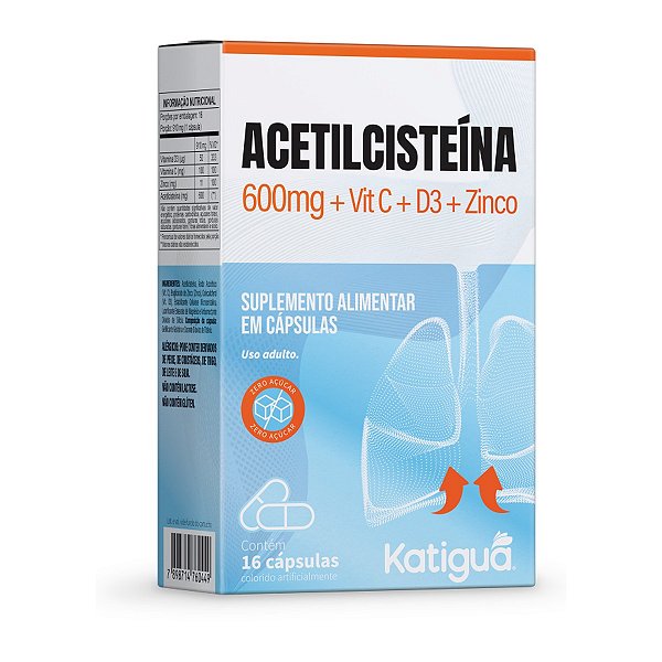 ACETILCISTEINA 600MG+VIT C+D3+ZIN 16CAPS KATIGUA