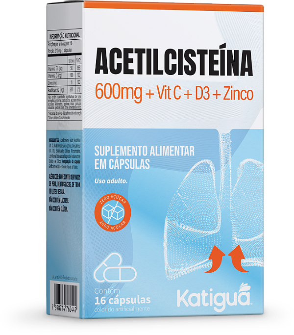 ACETILCISTEINA 600MG+VIT C+D3+ZIN 16CAPS KATIGUA