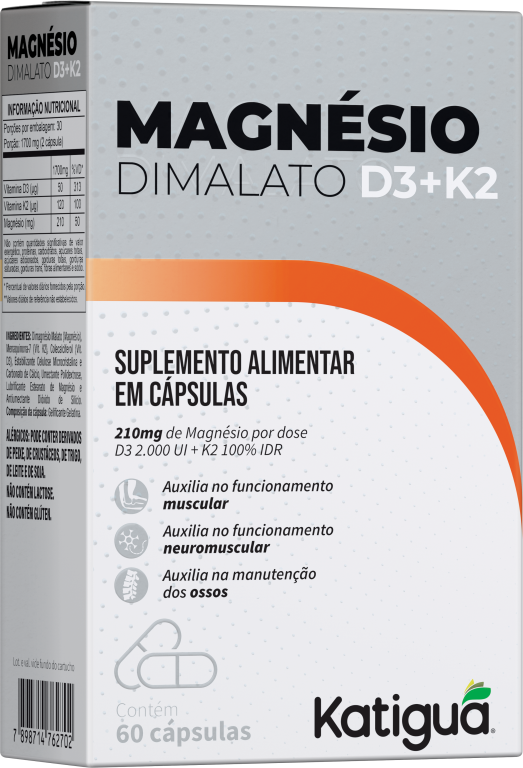 MAGNÉSIO DIMALATO + D3 + K2 60CAPS KATIGUA