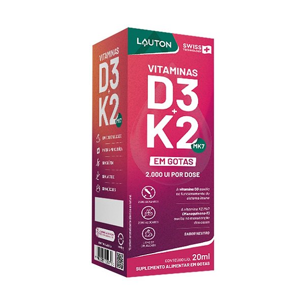 VITAMINA D3+K2 EM GOTAS 2000UI POR DOSE LAUTON