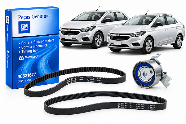 Kit Correia Dentada + Tensor + Correia do Alternador Onix Prisma Cobalt Spin Original GM