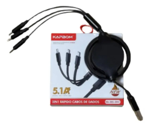 Cabo Carregador 3 Em 1 Retrátil Usb iPhone Tipo C Micro