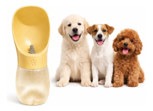 Garrafa Bebedouro Pet 350ml Com Alça Cães Gatos - Amarelo