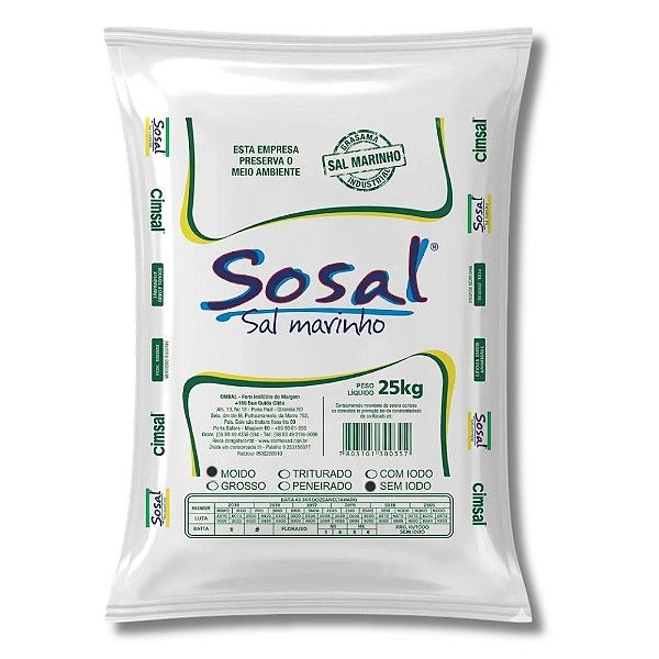 Sal Marinho Especial para Piscinas (sem Iodo) Sosal Saco 25 Kg