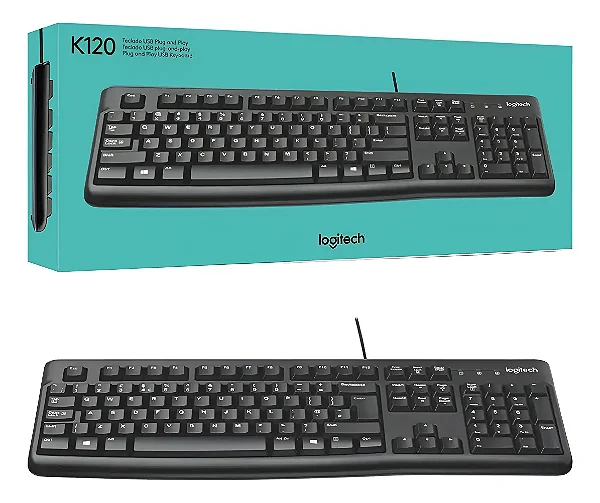 Teclado USB com fio preto Logitech K120