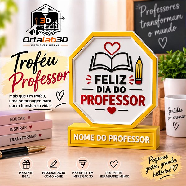 Troféu Professor Personalizado 🍎📚