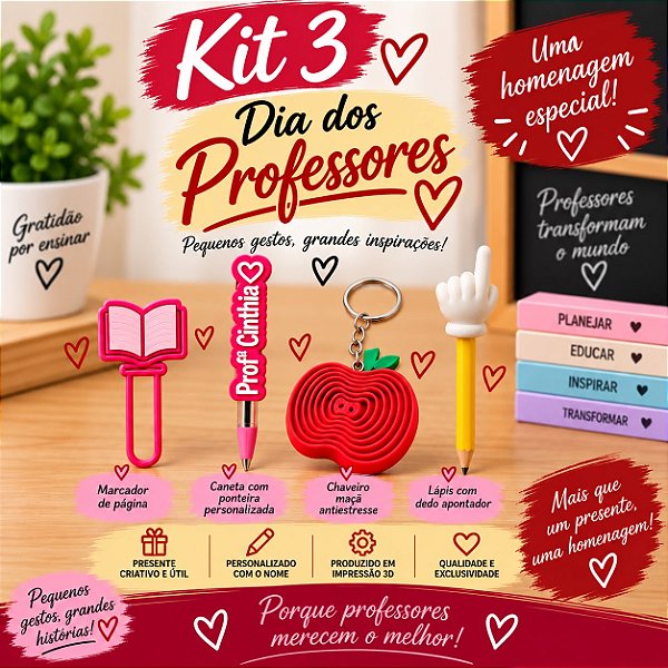Kit 3 – Presente Dia dos Professores ❤️📚