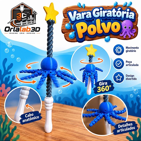 🐙 Vara Giratória Polvo Articulado – 30cm
