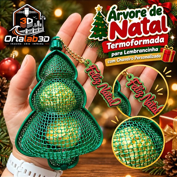 🎄 Árvore de Natal Termoformada com Chaveiro Personalizado