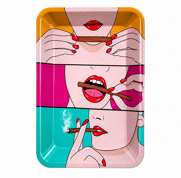 Bandeja Metal Pop Art de Lábios e Fumaça