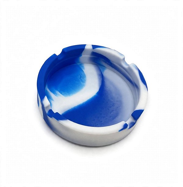 Cinzeiro de Silicone Redondo Marmorizado Azul com Branco - 8cm Indestrutível