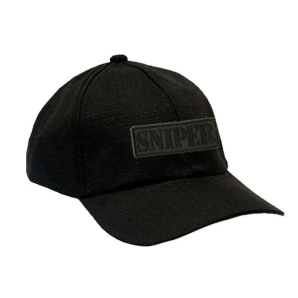 Boné Militar Preto Ripstop com Patch Sniper Verde