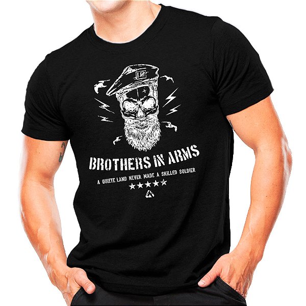 Camiseta Preta Militar Estampada Brothers in Arms
