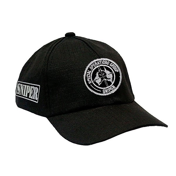 Boné Militar Rip Stop com Patch Aplicado Sniper | Preta