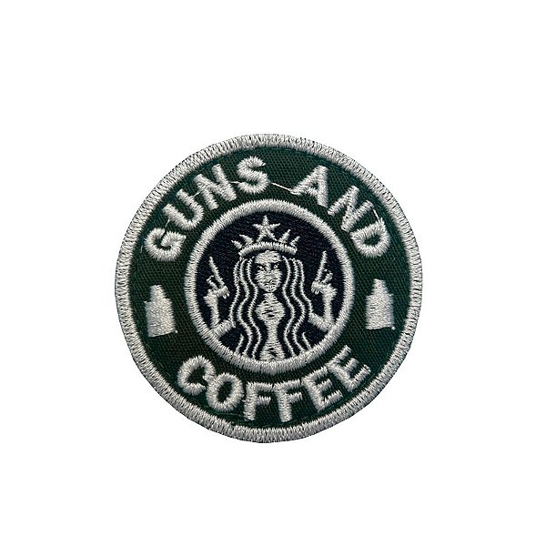 Patch Bordado Guns and Coffee com Fecho de Contato