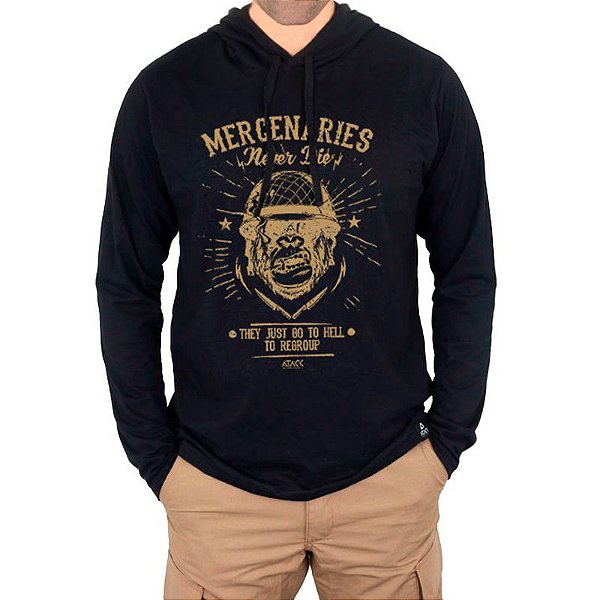 Camiseta Manga Longa com Capuz Estampada Mercenaries