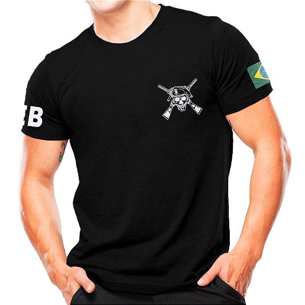Camiseta Militar Preta Estampada Exército Brasileiro
