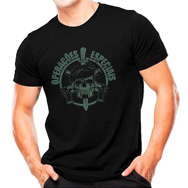 Camiseta Preta Militar Estampada Operações Especiais