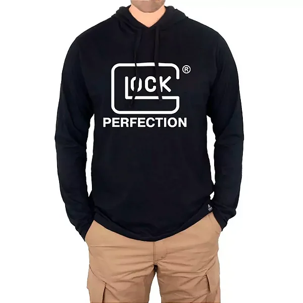 Camiseta Manga Longa com Capuz Estampada Glock Perfection