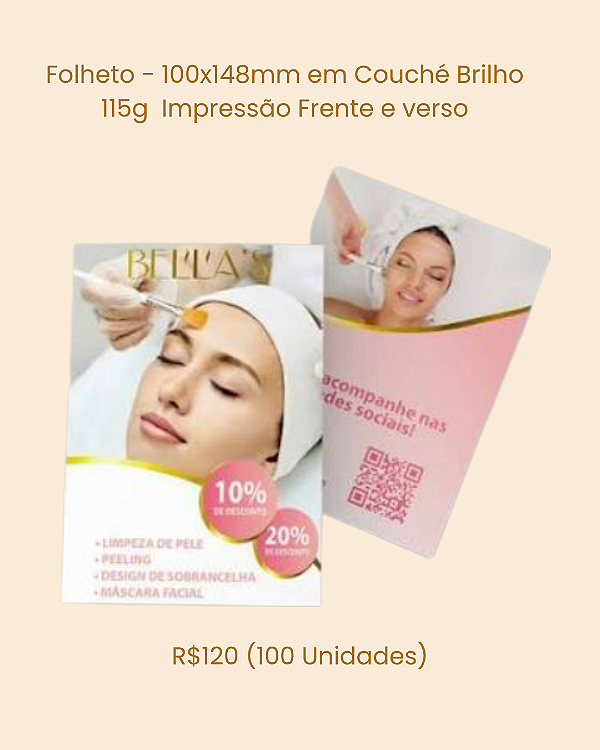 Folheto - 100x148mm em Couché Brilho 115g Impressão Frente e verso (100 Unidades)
