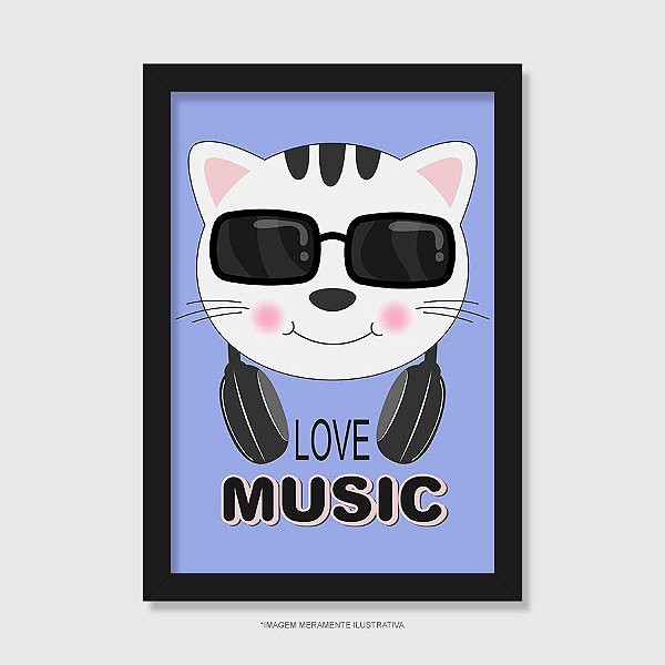 Quadro Gato Love Music - Modelo 3